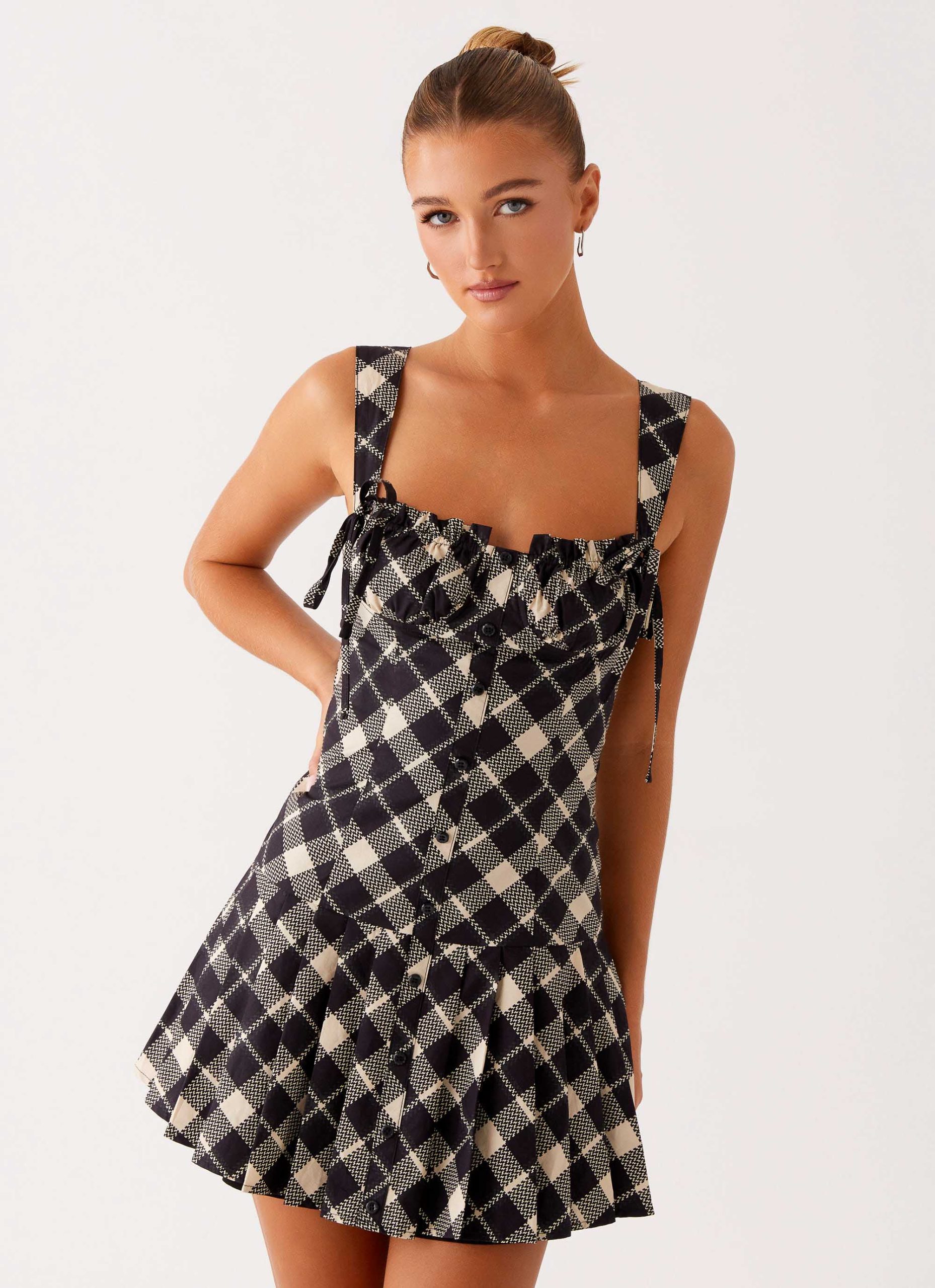Tuni Mini Dress - Taupe Check - Image 2