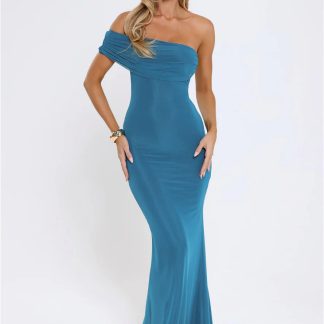 Contemporary Glow Off Shoulder Maxi Dress Teal