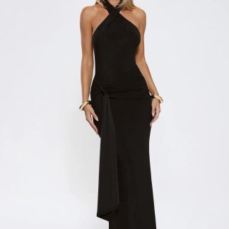 Glitter Through Twilight Halter Maxi Dress Black