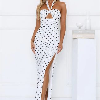 Chic Days Strapless Polka Dot Maxi Dress White