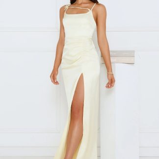 Gilded Empress Satin Maxi Dress Yellow
