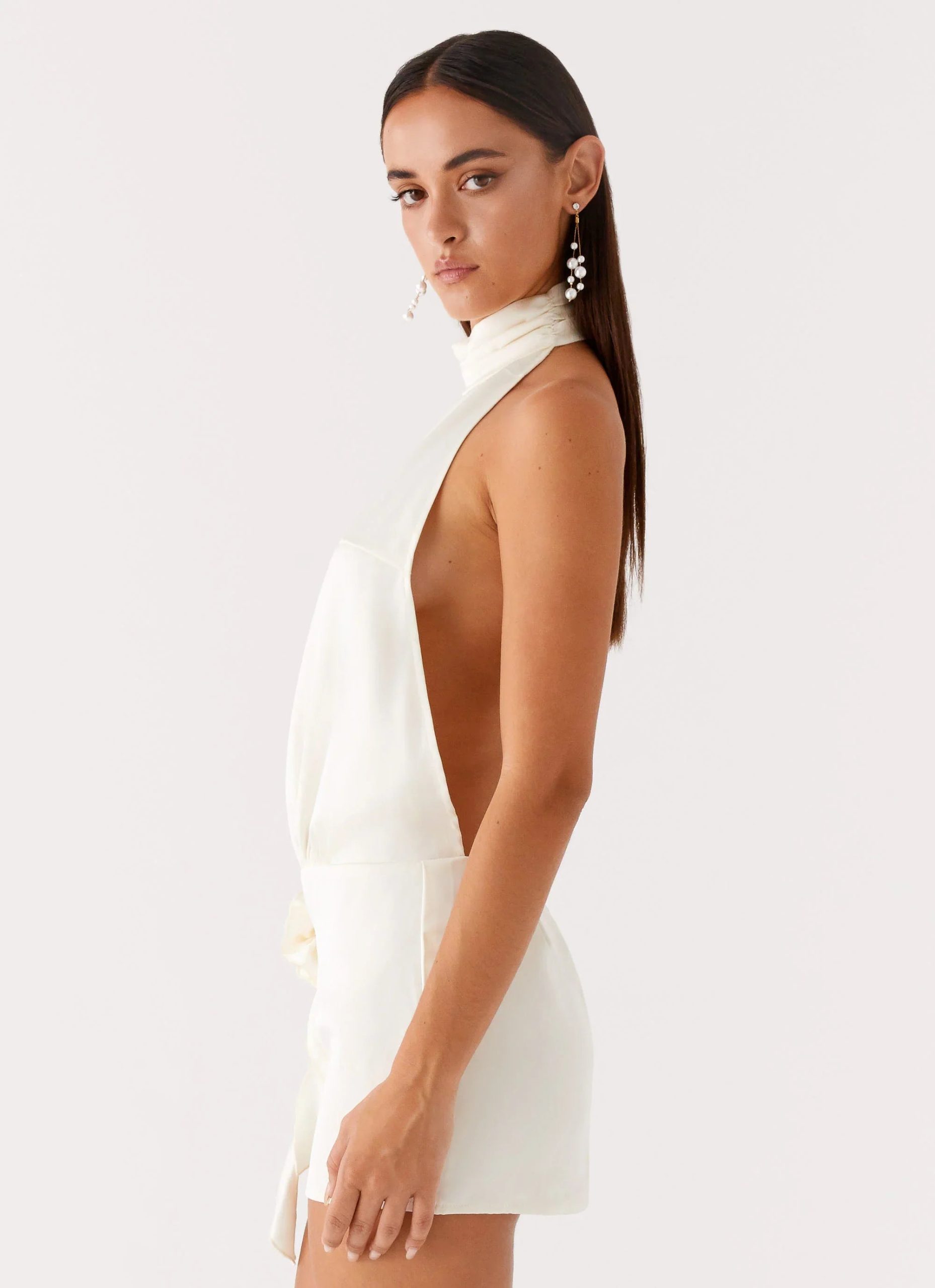 Birdie Halterneck Mini Dress - Ivory - Image 3