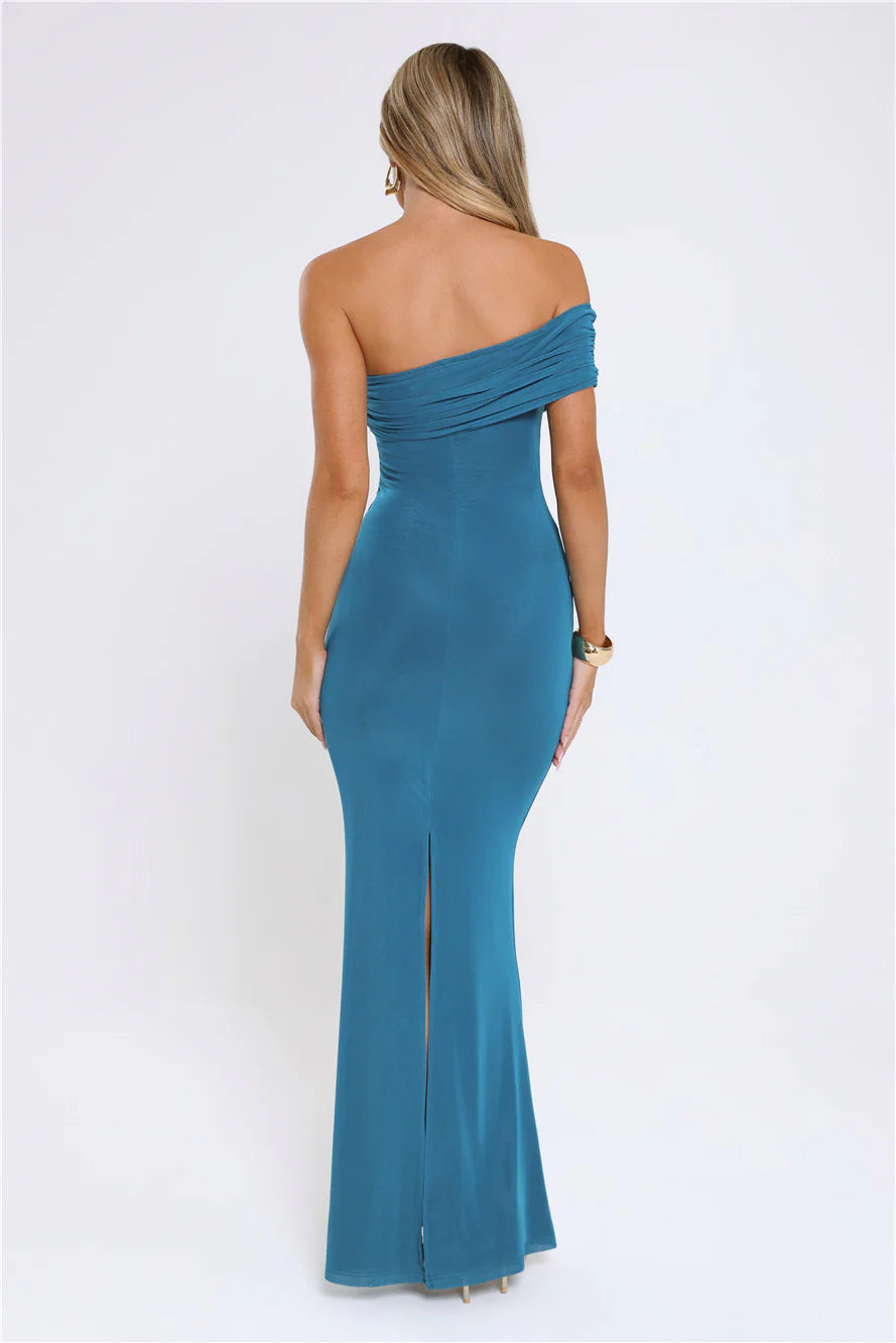 Contemporary Glow Off Shoulder Maxi Dress Teal - Image 3