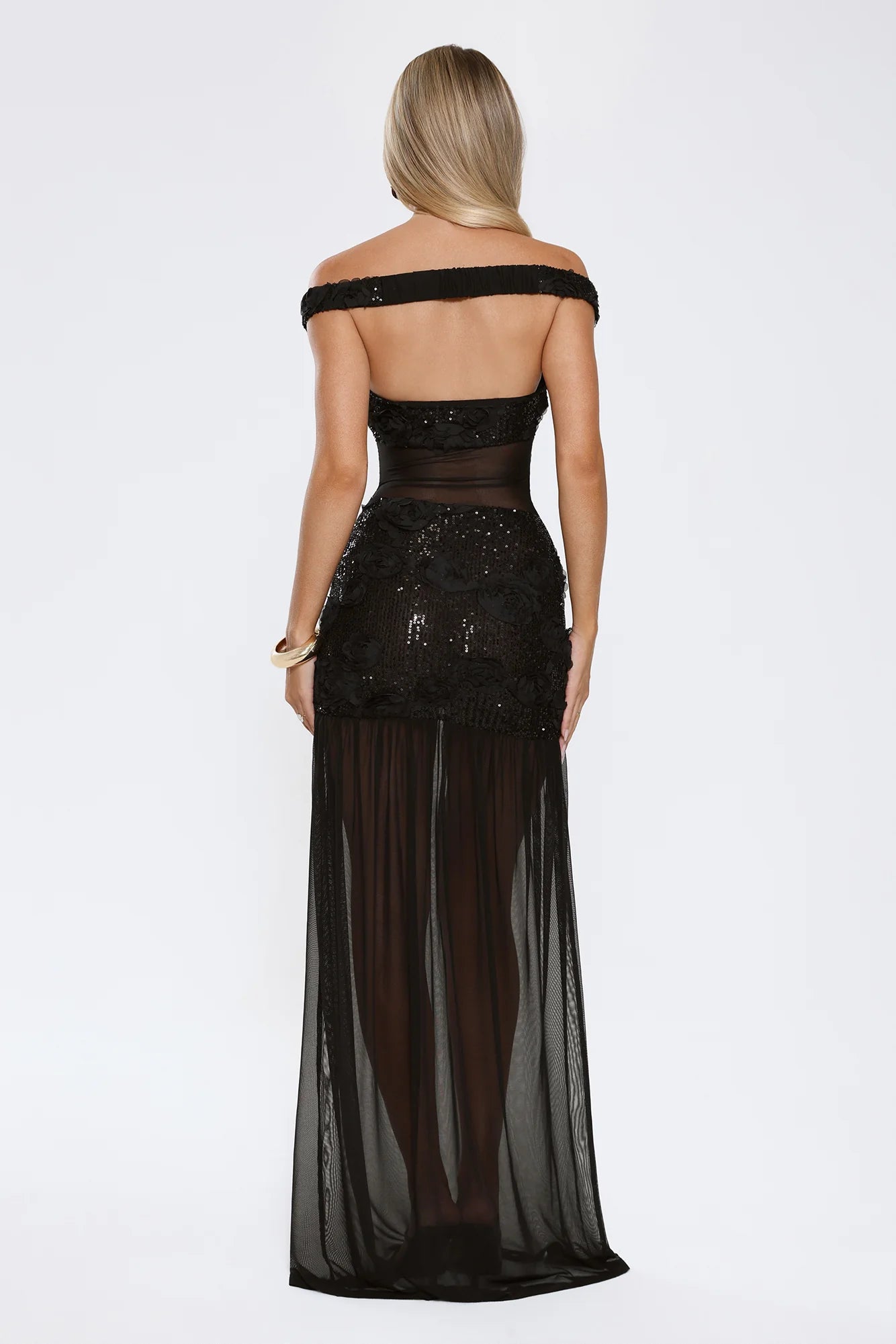 Radiance In The Dark Off Shoulder Sequin Maxi Dress Black - Image 3