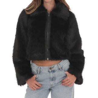 Faux Fur Cropped Jacket in Black