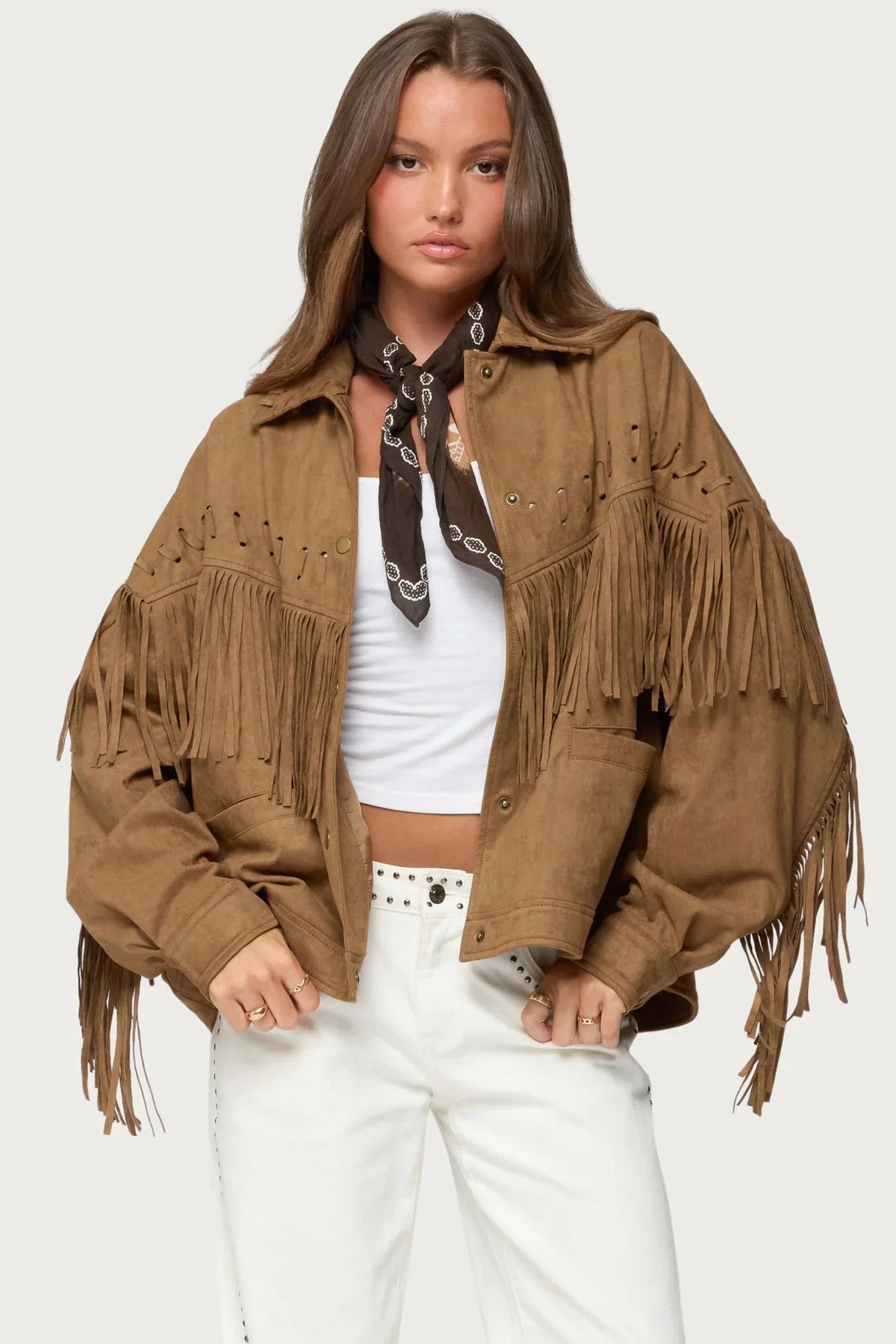 Evonka Fringe Faux Suede Jacket - Image 2