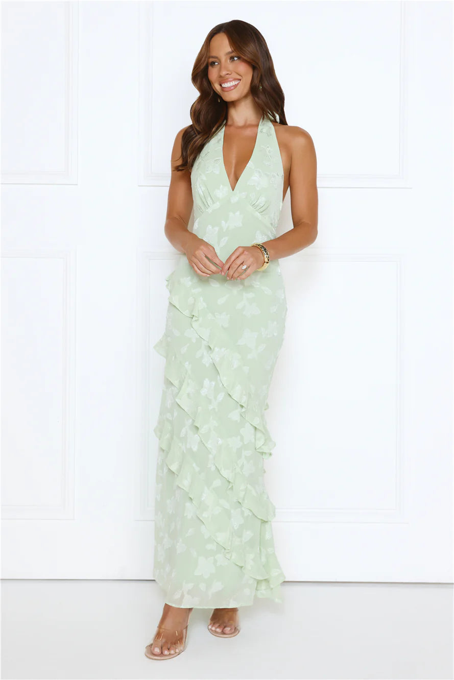 Scarlet Muse Halter Maxi Dress Green - Image 3