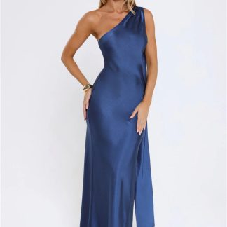 The Diamond Soirée Halter Satin Maxi Dress Navy
