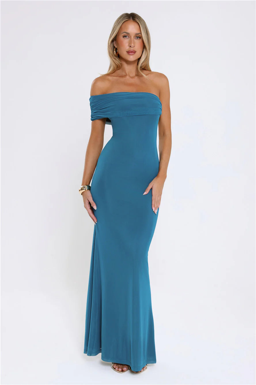 Contemporary Glow Off Shoulder Maxi Dress Teal - Image 2
