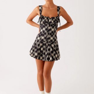 Tuni Mini Dress - Taupe Check