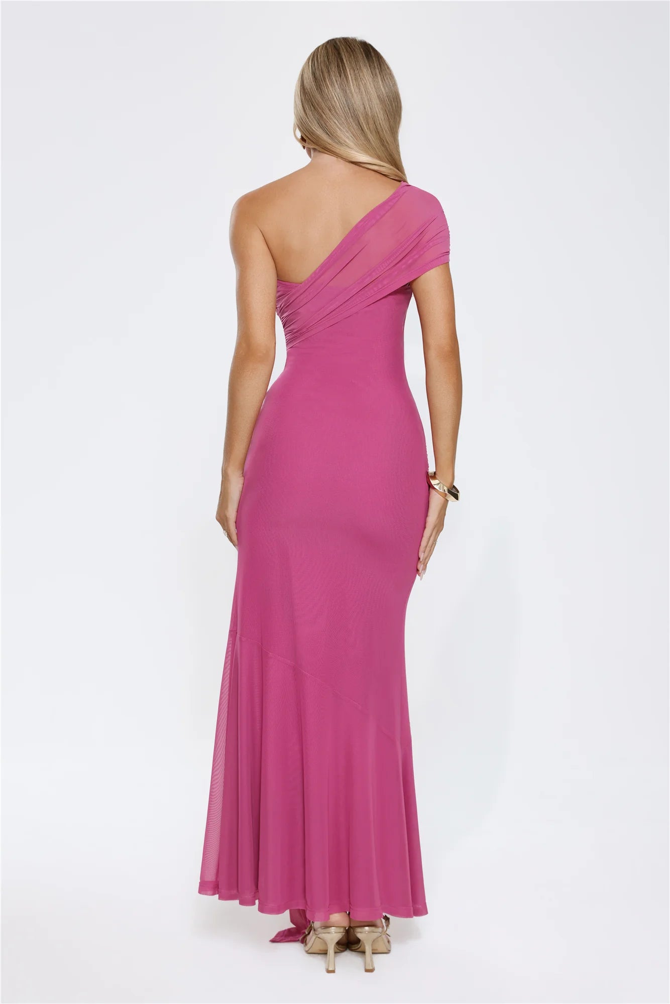 Rose And Moon One Shoulder Mesh Maxi Dress Pink - Image 3