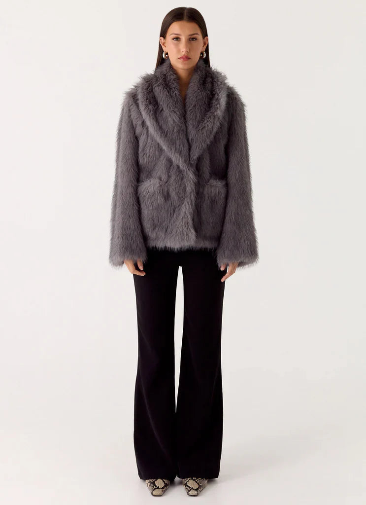 Katiana Faux Fur Jacket - Grey - Image 2