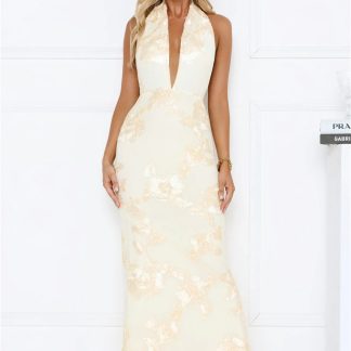 Daydream Kiss Halter Mesh Maxi Dress Yellow