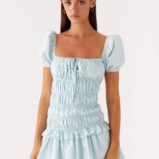 Yolene Mini Dress - Green Gingham