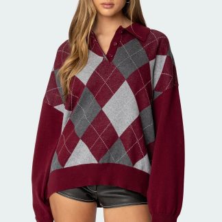 Argyle Oversized Polo Sweater