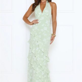 Scarlet Muse Halter Maxi Dress Green