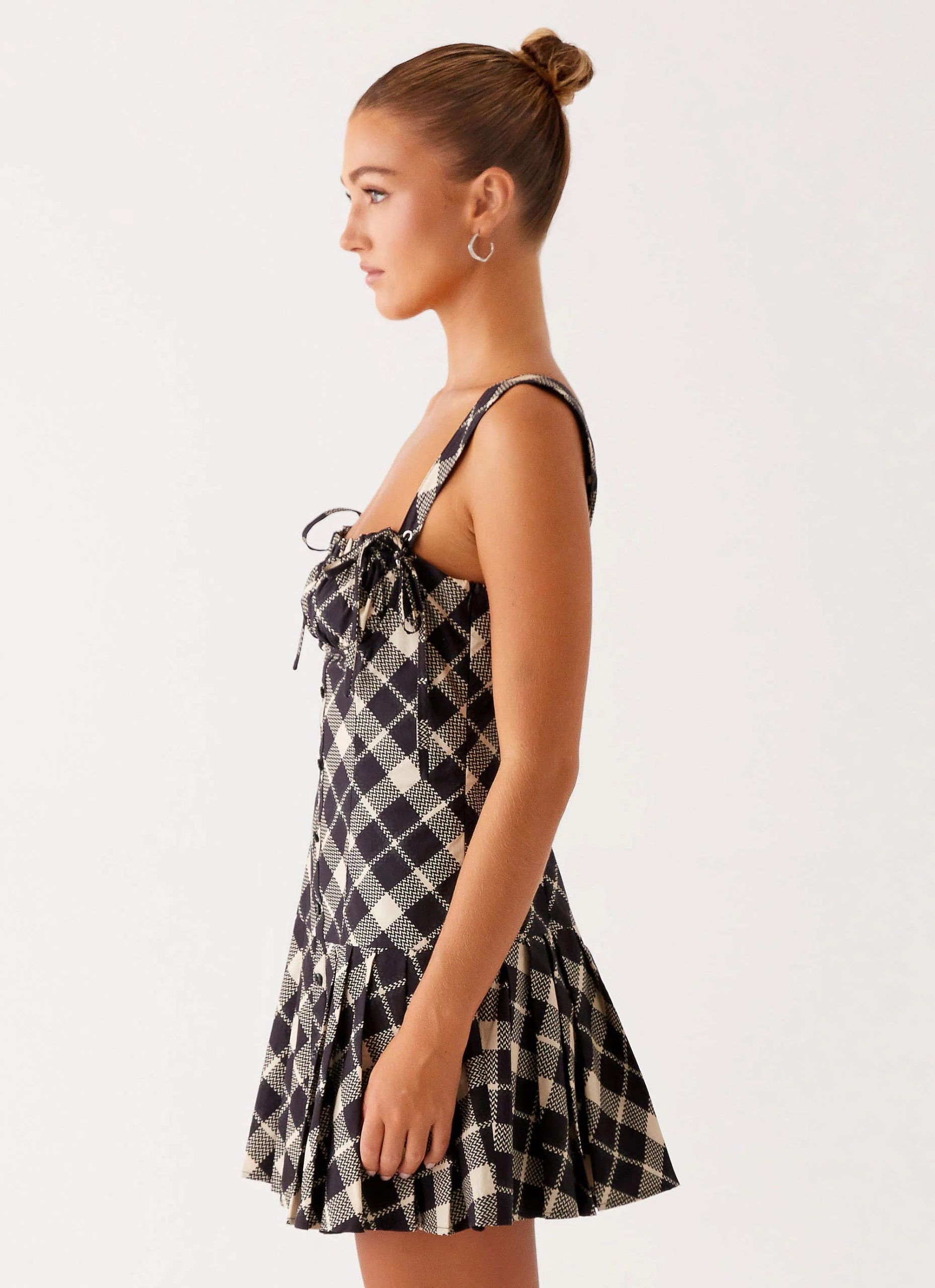 Tuni Mini Dress - Taupe Check - Image 3