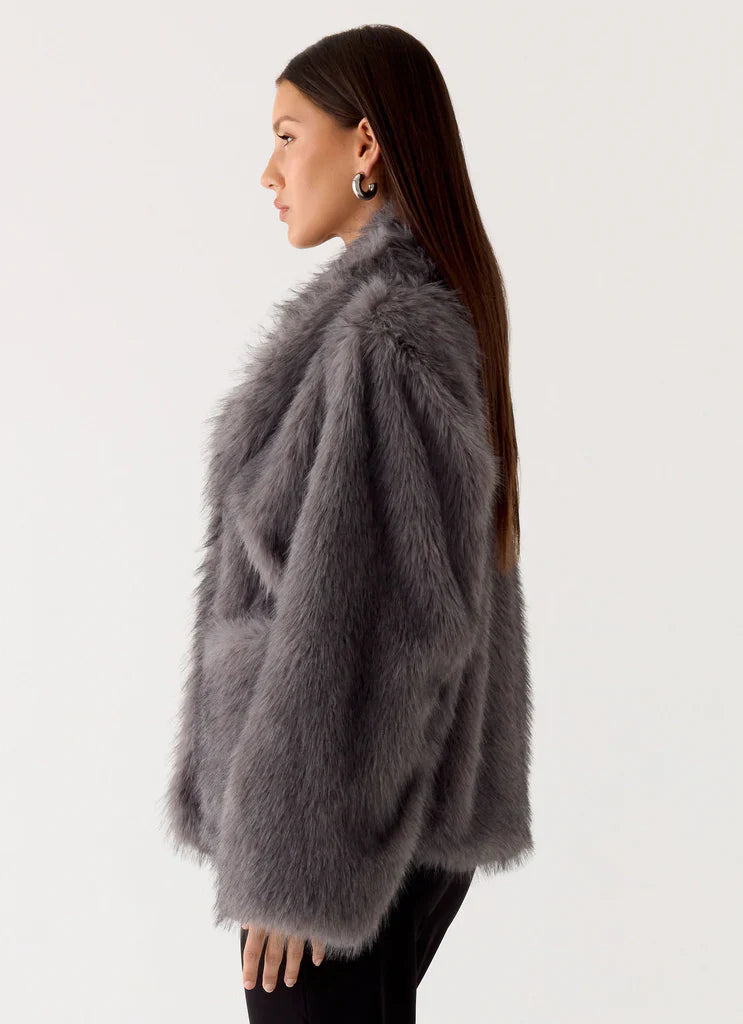 Katiana Faux Fur Jacket - Grey - Image 3